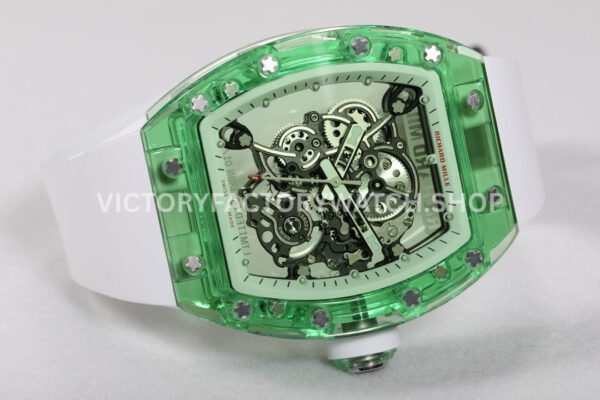 RM Factory Richard Mille RM 055 42.7mm Green Synthetic Crystal White Rubber Strap Skeletonized Wh ( (6) RM Factory Richard Mille RM 055 42.7mm Green Synthetic Crystal White Rubber Strap Skeletonized White Dial