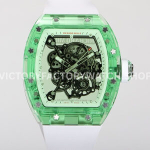 RM Factory Richard Mille RM 055 42.7mm green synthetic crystal white rubber strap skeletonized white dial
