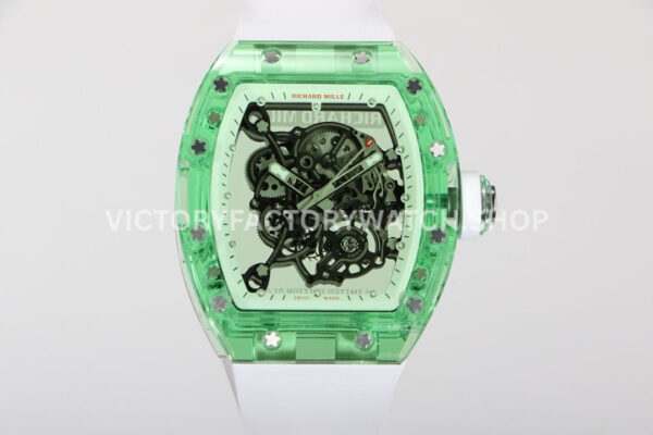 RM Factory Richard Mille RM 055 42.7mm Green Synthetic Crystal White Rubber Strap Skeletonized Wh ( (8) RM Factory Richard Mille RM 055 42.7mm green synthetic crystal white rubber strap skeletonized white dial