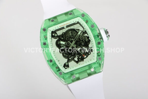 RM Factory Richard Mille RM 055 42.7mm Green Synthetic Crystal White Rubber Strap Skeletonized Wh ( (9) RM Factory Richard Mille RM 055 42.7mm Green Synthetic Crystal White Rubber Strap Skeletonized White Dial