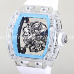 RM Factory Richard Mille RM 055 42.7mm Synthetic Crystal White Rubber Strap Skeletonized ( RM Factory Richard Mille RM 055 42.7mm Synthetic Crystal White Rubber Strap Skeletonized Sky Blue Dial