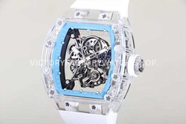 RM Factory Richard Mille RM 055 42.7mm Synthetic Crystal White Rubber Strap Skeletonized ( RM Factory Richard Mille RM 055 42.7mm Synthetic Crystal White Rubber Strap Skeletonized Sky Blue Dial