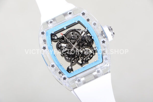 RM Factory Richard Mille RM 055 42.7mm Synthetic Crystal White Rubber Strap Skeletonized (1) RM Factory Richard Mille RM 055 42.7mm Synthetic Crystal White Rubber Strap Skeletonized Sky Blue Dial