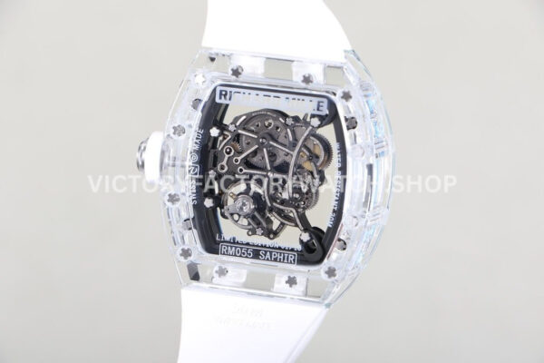 RM Factory Richard Mille RM 055 42.7mm Synthetic Crystal White Rubber Strap Skeletonized ( (6) RM Factory Richard Mille RM 055 42.7mm Synthetic Crystal White Rubber Strap Skeletonized Sky Blue Dial