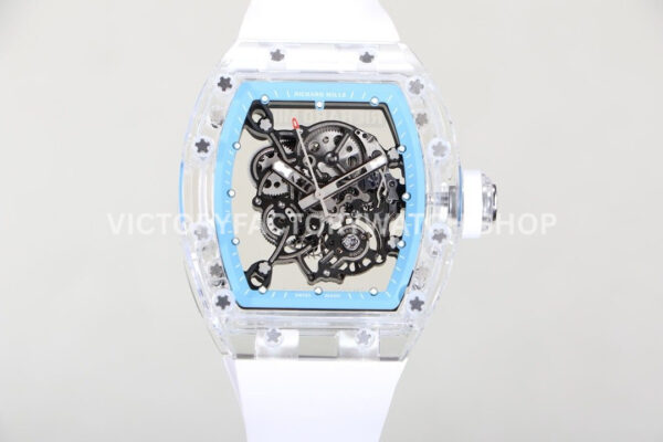 RM Factory Richard Mille RM 055 42.7mm Synthetic Crystal White Rubber Strap Skeletonized ( (7) RM Factory Richard Mille RM 055 42.7mm synthetic crystal white rubber strap skeletonized sky blue dial