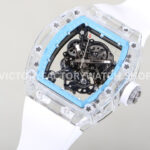 RM Factory Richard Mille RM 055 42.7mm Synthetic Crystal White Rubber Strap Skeletonized ( (9) RM Factory Richard Mille RM 055 42.7mm Synthetic Crystal White Rubber Strap Skeletonized Sky Blue Dial
