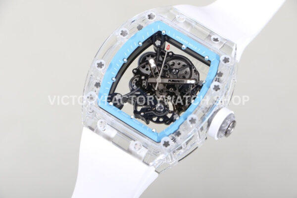 RM Factory Richard Mille RM 055 42.7mm Synthetic Crystal White Rubber Strap Skeletonized ( (9) RM Factory Richard Mille RM 055 42.7mm Synthetic Crystal White Rubber Strap Skeletonized Sky Blue Dial