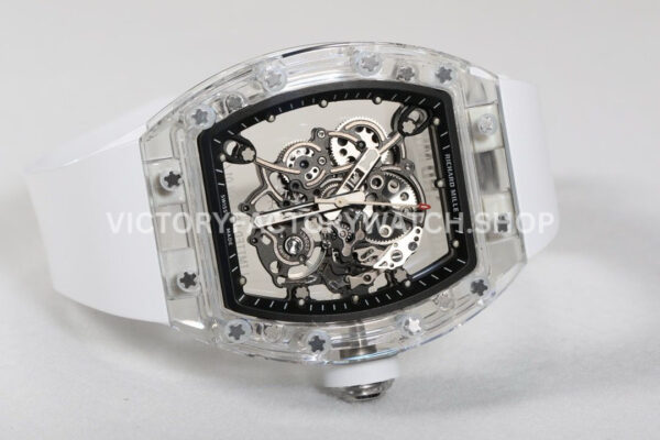 RM Factory Richard Mille RM 055 42.7mm Synthetic Crystal White Rubber Strap Skeletonized Blac (5) RM Factory Richard Mille RM 055 42.7mm Synthetic Crystal White Rubber Strap Skeletonized Black Dial