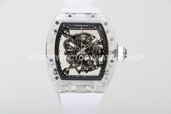 RM Factory Richard Mille RM 055 42.7mm Synthetic Crystal White Rubber Strap Skeletonized Blac RM Factory Richard Mille RM 055 42.7mm synthetic crystal white rubber strap skeletonized black dial