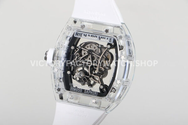 RM Factory Richard Mille RM 055 42.7mm Synthetic Crystal White Rubber Strap Skeletonized Blac (8) RM Factory Richard Mille RM 055 42.7mm Synthetic Crystal White Rubber Strap Skeletonized Black Dial