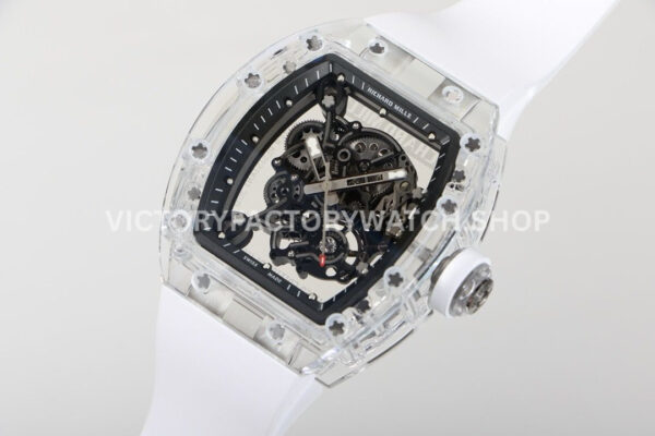 RM Factory Richard Mille RM 055 42.7mm Synthetic Crystal White Rubber Strap Skeletonized Blac (9) RM Factory Richard Mille RM 055 42.7mm Synthetic Crystal White Rubber Strap Skeletonized Black Dial
