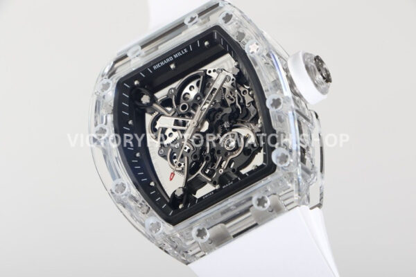 RM Factory Richard Mille RM 055 42.7mm Synthetic Crystal White Rubber Strap Skeletonized Black Dial (1) RM Factory Richard Mille RM 055 42.7mm Synthetic Crystal White Rubber Strap Skeletonized Black Dial