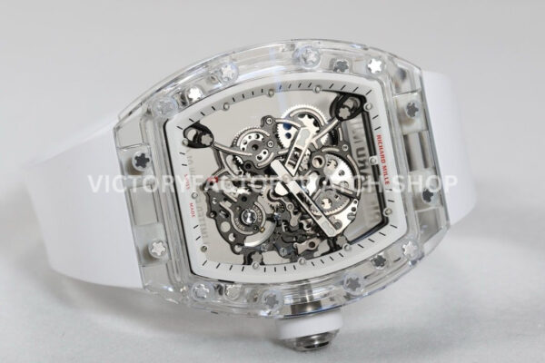RM Factory Richard Mille RM 055 42.7mm Synthetic Crystal White Rubber Strap Skeletonized Whit (6) RM Factory Richard Mille RM 055 42.7mm Synthetic Crystal White Rubber Strap Skeletonized White Dial
