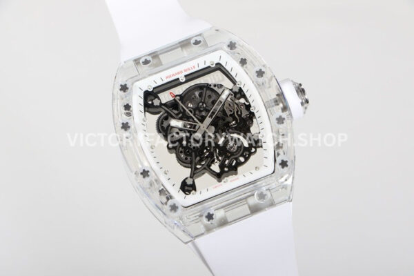 RM Factory Richard Mille RM 055 42.7mm Synthetic Crystal White Rubber Strap Skeletonized Whit (7) RM Factory Richard Mille RM 055 42.7mm Synthetic Crystal White Rubber Strap Skeletonized White Dial