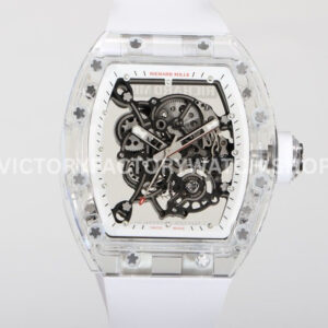 RM Factory Richard Mille RM 055 42.7mm synthetic crystal white rubber strap skeletonized white dial