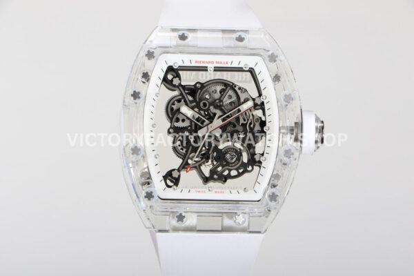 RM Factory Richard Mille RM 055 42.7mm Synthetic Crystal White Rubber Strap Skeletonized Whit (8) RM Factory Richard Mille RM 055 42.7mm synthetic crystal white rubber strap skeletonized white dial