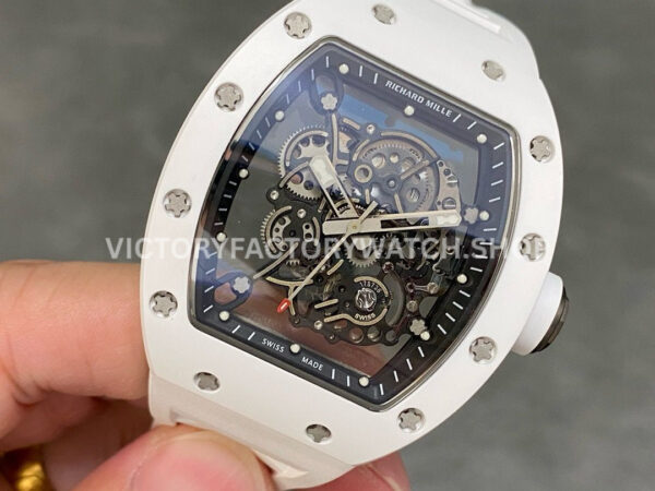 RM Factory Richard Mille RM 055 42.7mm White Ceramic White Rubber Strap Skeletonized Black Dial