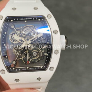 RM Factory Richard Mille RM 055 42.7mm white ceramic white rubber strap skeletonized black dial