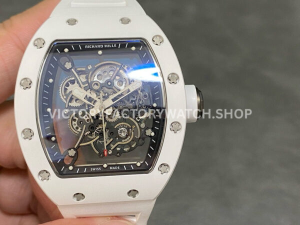 RM Factory Richard Mille RM 055 42.7mm white ceramic white rubber strap skeletonized black dial