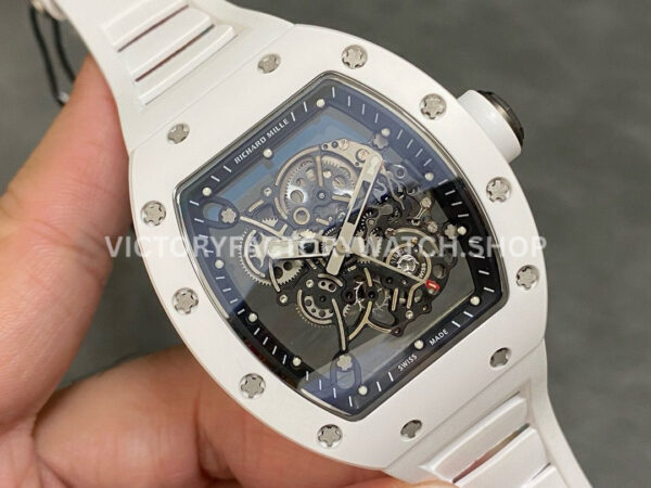 RM Factory Richard Mille RM 055 42.7mm White Ceramic White Rubber Strap Skeletonized Black Dial