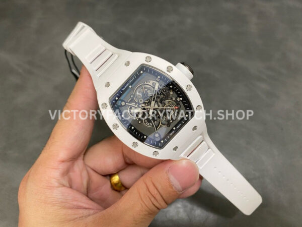 RM Factory Richard Mille RM 055 42.7mm White Ceramic White Rubber Strap Skeletonized Black Dial