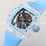 RM Factory Richard Mille RM 055 43mm Transparent Crystal Sky Blue Rubber Strap Skeletoniz RM Factory Richard Mille RM 055 42.7mm Synthetic Crystal Sky Blue Rubber Strap Skeletonized Sky Blue Dial