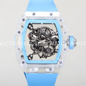 RM Factory Richard Mille RM 055 42.7mm synthetic crystal sky blue rubber strap skeletonized sky blue dial