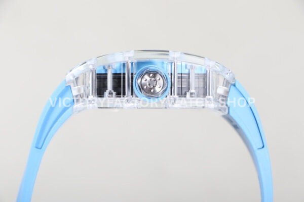 RM Factory Richard Mille RM 055 43mm Transparent Crystal Sky Blue Rubber Strap Skeletoniz (4) RM Factory Richard Mille RM 055 42.7mm Synthetic Crystal Sky Blue Rubber Strap Skeletonized Sky Blue Dial