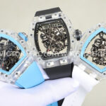 RM Factory Richard Mille RM 055 43mm Transparent Crystal Sky Blue Rubber Strap Skeletoniz (5) RM Factory Richard Mille RM 055 42.7mm Synthetic Crystal Sky Blue Rubber Strap Skeletonized Sky Blue Dial