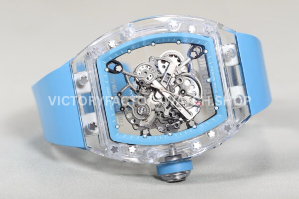 RM Factory Richard Mille RM 055 43mm Transparent Crystal Sky Blue Rubber Strap Skeletoniz (6) RM Factory Richard Mille RM 055 42.7mm Synthetic Crystal Sky Blue Rubber Strap Skeletonized Sky Blue Dial