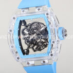 RM Factory Richard Mille RM 055 43mm Transparent Crystal Sky Blue Rubber Strap Skeletoniz (8) RM Factory Richard Mille RM 055 42.7mm Synthetic Crystal Sky Blue Rubber Strap Skeletonized Sky Blue Dial