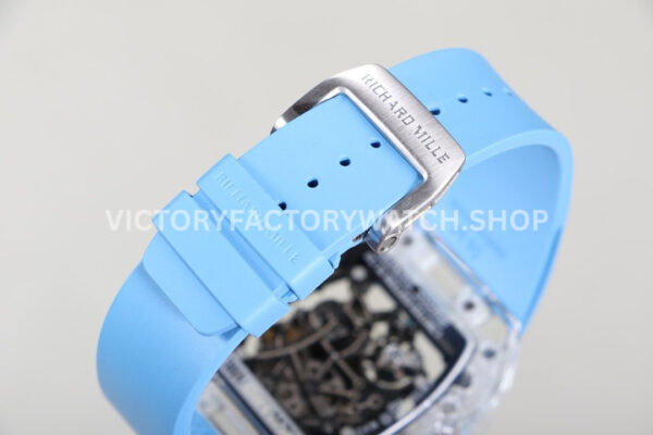RM Factory Richard Mille RM 055 43mm Transparent Crystal Sky Blue Rubber Strap Skeletoniz (9) RM Factory Richard Mille RM 055 42.7mm Synthetic Crystal Sky Blue Rubber Strap Skeletonized Sky Blue Dial