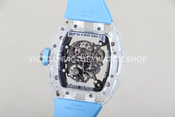RM Factory Richard Mille RM 055 43mm Transparent Crystal Sky Blue Rubber Strap Skeletonized (1) RM Factory Richard Mille RM 055 42.7mm Synthetic Crystal Sky Blue Rubber Strap Skeletonized Sky Blue Dial