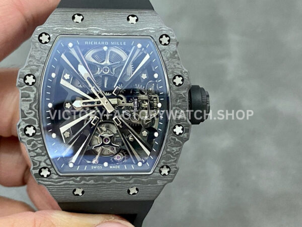 RM Factory Richard Mille RM 12-01 39mm Black Carbon Fiber Black Rubber Strap Skeletonized Black Dial (1) RM Factory Richard Mille RM 12-01 black carbon fiber black rubber strap black skeletonized dial