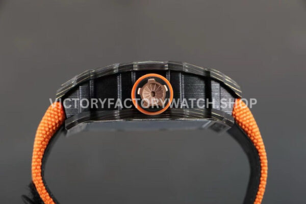 RM Factory Richard Mille RM 12-01 39mm Black Carbon Fiber Orange Canvas Strap Skeletonized Rose Gold Dial