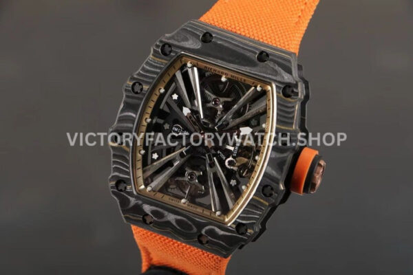 RM Factory Richard Mille RM 12-01 black carbon fiber orange canvas strap rose gold skeletonized dial