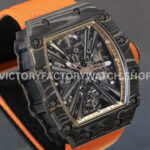 RM Factory Richard Mille RM 12-01 39mm Black Carbon Fiber Orange Canvas Strap Skeletonized Rose Gold Dial