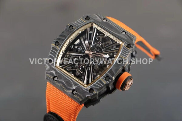 RM Factory Richard Mille RM 12-01 39mm Black Carbon Fiber Orange Canvas Strap Skeletonized Rose Gold Dial