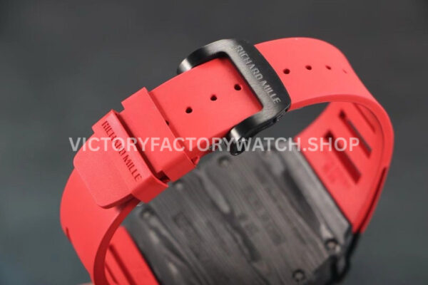 RM Factory Richard Mille RM 12-01 39mm Black Carbon Fiber Red Rubber Strap Skeletonized Black Dial
