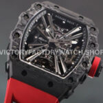 RM Factory Richard Mille RM 12-01 39mm Black Carbon Fiber Red Rubber Strap Skeletonized Black Dial