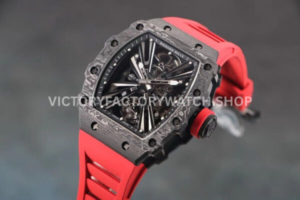RM Factory Richard Mille RM 12-01 39mm Black Carbon Fiber Red Rubber Strap Skeletonized Black Dial