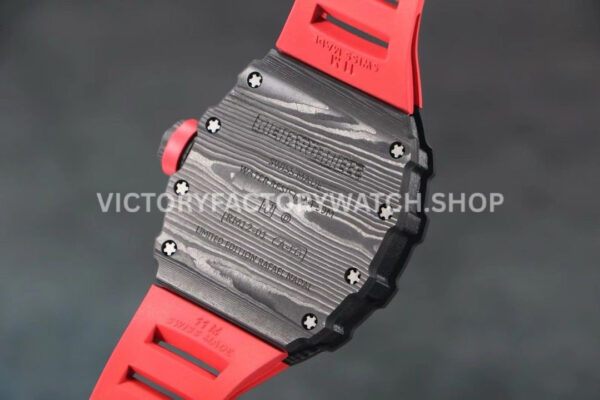 RM Factory Richard Mille RM 12-01 39mm Black Carbon Fiber Red Rubber Strap Skeletonized Black Dial