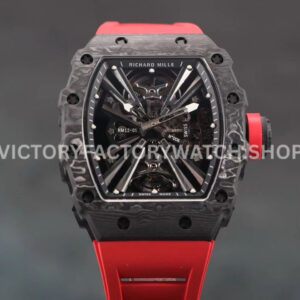 RM Factory Richard Mille RM 12-01 black carbon fiber red rubber strap black skeletonized dial