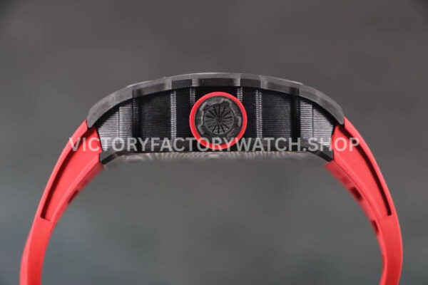 RM Factory Richard Mille RM 12-01 39mm Black Carbon Fiber Red Rubber Strap Skeletonized Black Dial