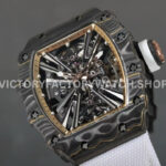 RM Factory Richard Mille RM 12-01 39mm Black Carbon Fiber White Canvas Strap Skeletonized Ros (3) RM Factory Richard Mille RM 12-01 39mm Black Carbon Fiber White Canvas Strap Skeletonized Rose Gold Dial