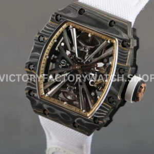 RM Factory Richard Mille RM 12-01 black carbon fiber white canvas strap rose gold skeletonized dial