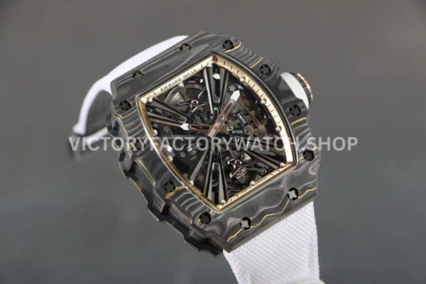 RM Factory Richard Mille RM 12-01 39mm Black Carbon Fiber White Canvas Strap Skeletonized Ros RM Factory Richard Mille RM 12-01 39mm Black Carbon Fiber White Canvas Strap Skeletonized Rose Gold Dial