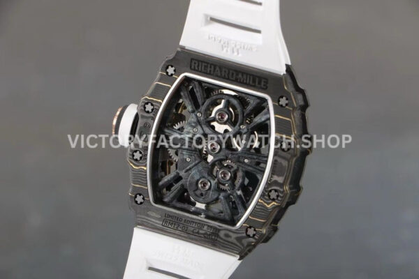 RM Factory Richard Mille RM 12-01 39mm Black Carbon Fiber White Rubber Strap Skeletonized Ros RM Factory Richard Mille RM 12-01 39mm Black Carbon Fiber White Rubber Strap Skeletonized Rose Gold Dial