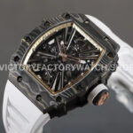 RM Factory Richard Mille RM 12-01 39mm Black Carbon Fiber White Rubber Strap Skeletonized Ros (9) RM Factory Richard Mille RM 12-01 black carbon fiber white rubber strap rose gold skeletonized dial