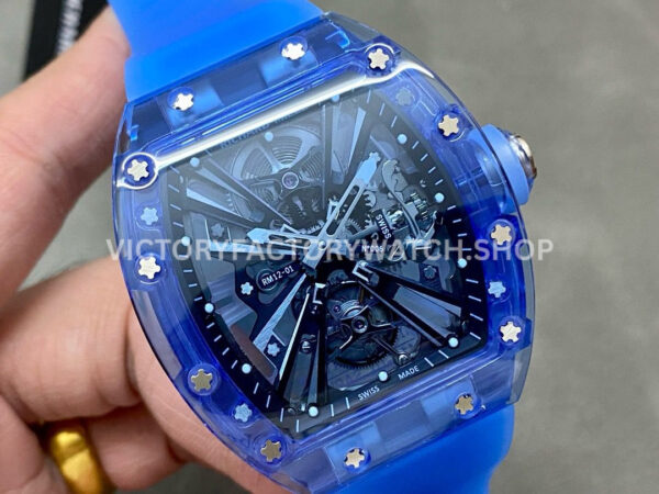 RM Factory Richard Mille RM 12-01 39mm Blue Synthetic Crystal Blue Rubber Strap Skeletonized Bl ( RM Factory Richard Mille RM 12-01 39mm Blue Synthetic Crystal Blue Rubber Strap Skeletonized Black Dial